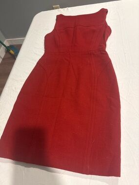 Milly of New York Red Wool Sheath Dress Size 4 Italian Fabric Made USA